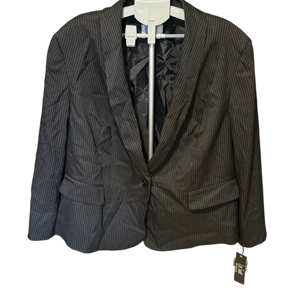 Le Suit Pinstripe Blazer‎ Women's 24W Black/Ivory Career Office Jacket NWT - Picture 1 of 6